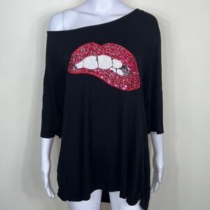 Magic MK Sequined Lips Off The Shoulder Tee